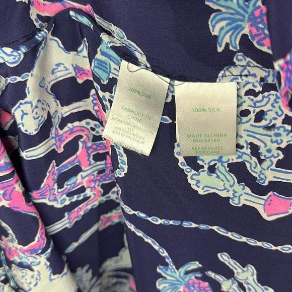Lilly Pulitzer Elsa Silk Long Sleeve Monkey Trouble Blouse (M) - Picture 6 of 6